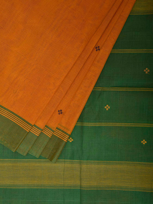 Yellow and Green Venkatagiri Cotton Handloom Saree with Contrast Pallu Design v0275