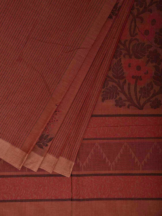 Rust Venkatagiri Cotton Saree with Floral Buta and Pallu Design v0276