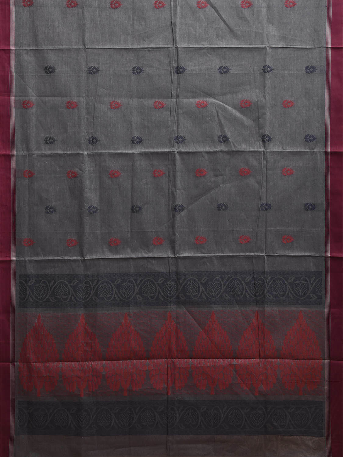 Grey and Maroon Venkatagiri Cotton Saree with Buta and Pallu Design v0277