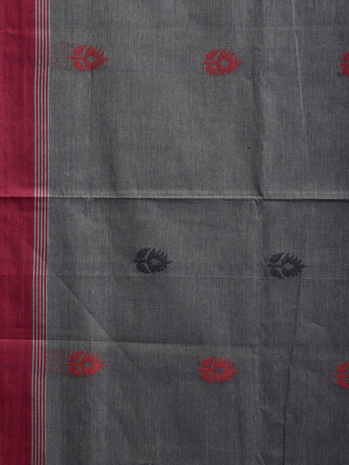 Grey and Maroon Venkatagiri Cotton Saree with Buta and Pallu Design v0277