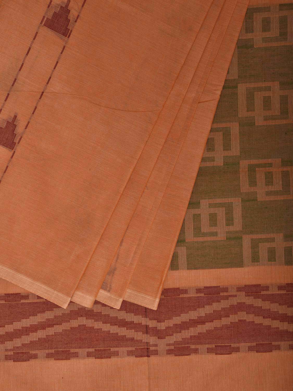 Light Orange Venkatagiri Cotton Saree with Arrowhead Buta and Pallu Design v0279