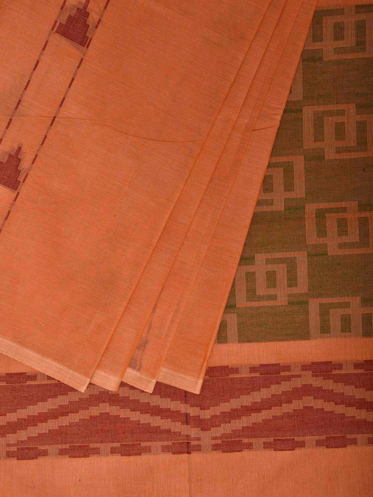 Light Orange Venkatagiri Cotton Saree with Arrowhead Buta and Pallu Design v0279