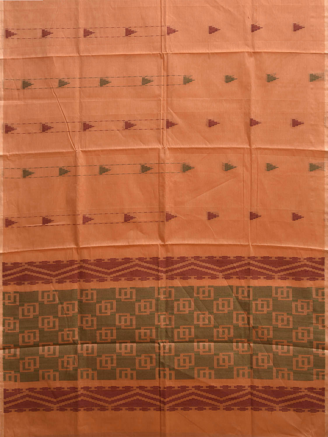 Light Orange Venkatagiri Cotton Saree with Arrowhead Buta and Pallu Design v0279