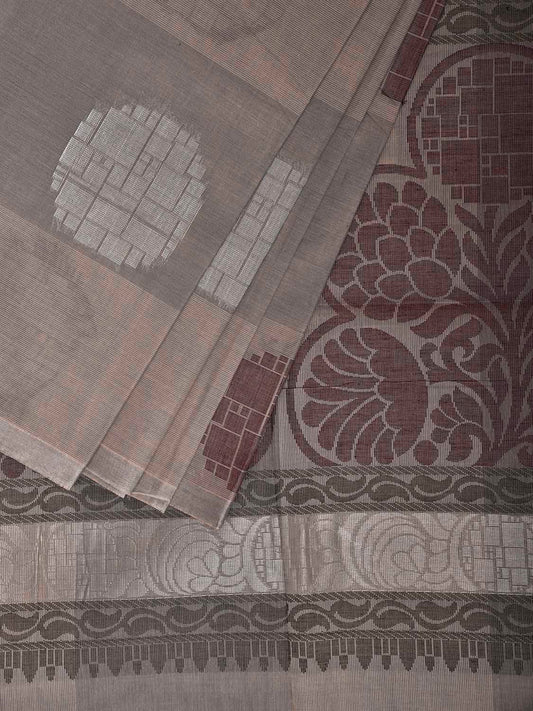 Grey Venkatagiri Cotton Saree with Buta and Pallu Design v0280