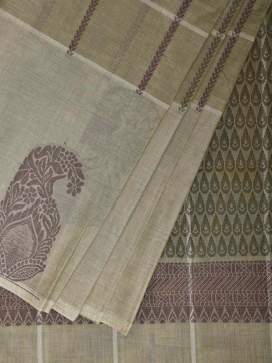 Light Green Venkatagiri Cotton Saree with One Side Mango Border Design v0281