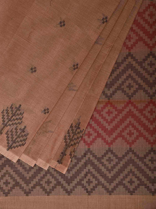 Fawn Venkatagiri Cotton Saree with Border and Pallu Design v0282