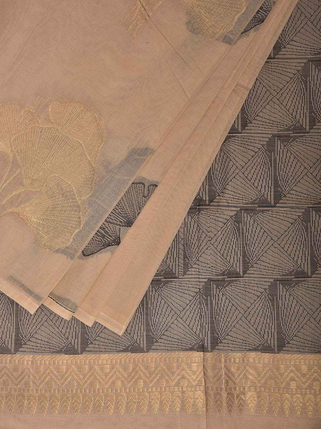 Cream Venkatagiri Cotton Saree with Leaves Buta Design v0283