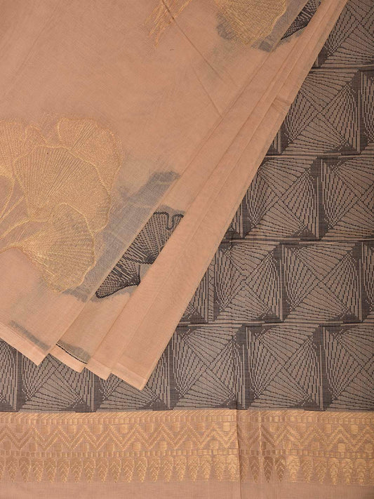 Cream Venkatagiri Cotton Saree with Leaves Buta Design v0283