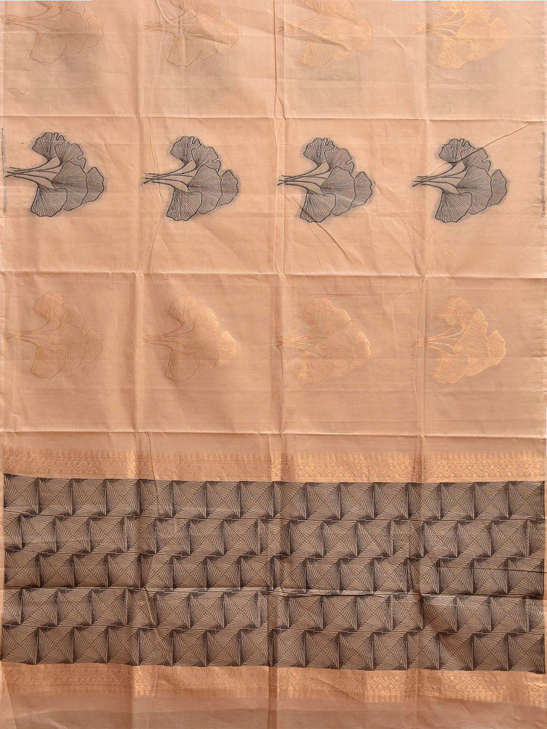 Cream Venkatagiri Cotton Saree with Leaves Buta Design v0283