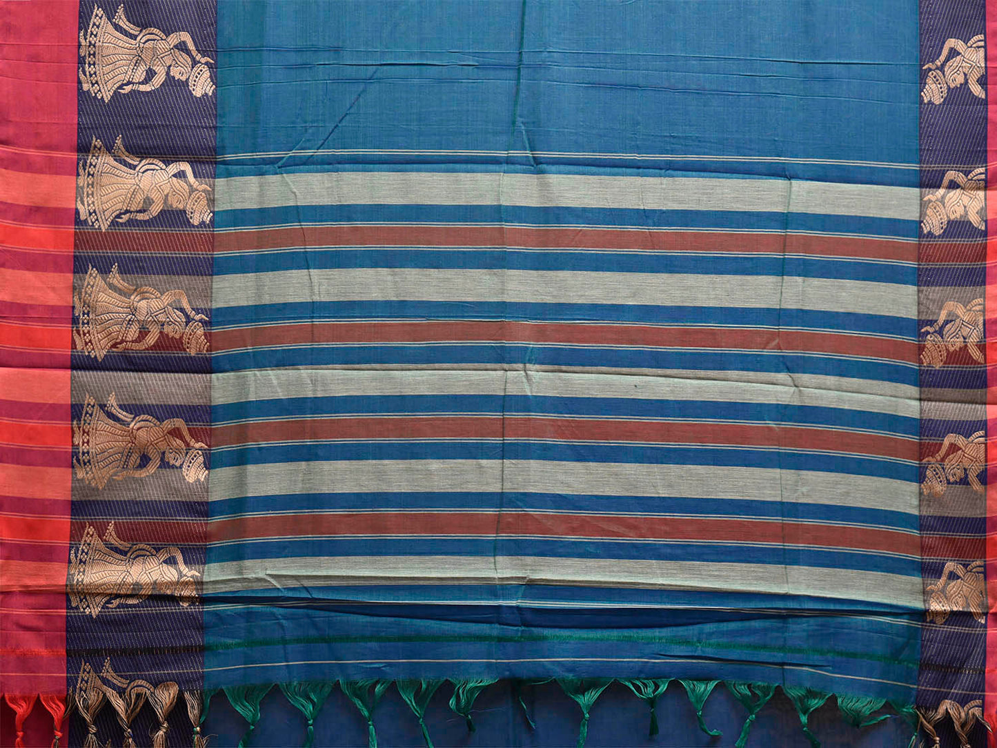 Blue Venkatagiri Cotton Plain Saree with Strips Pallu and Gollabhama Border Design No Blouse v0284
