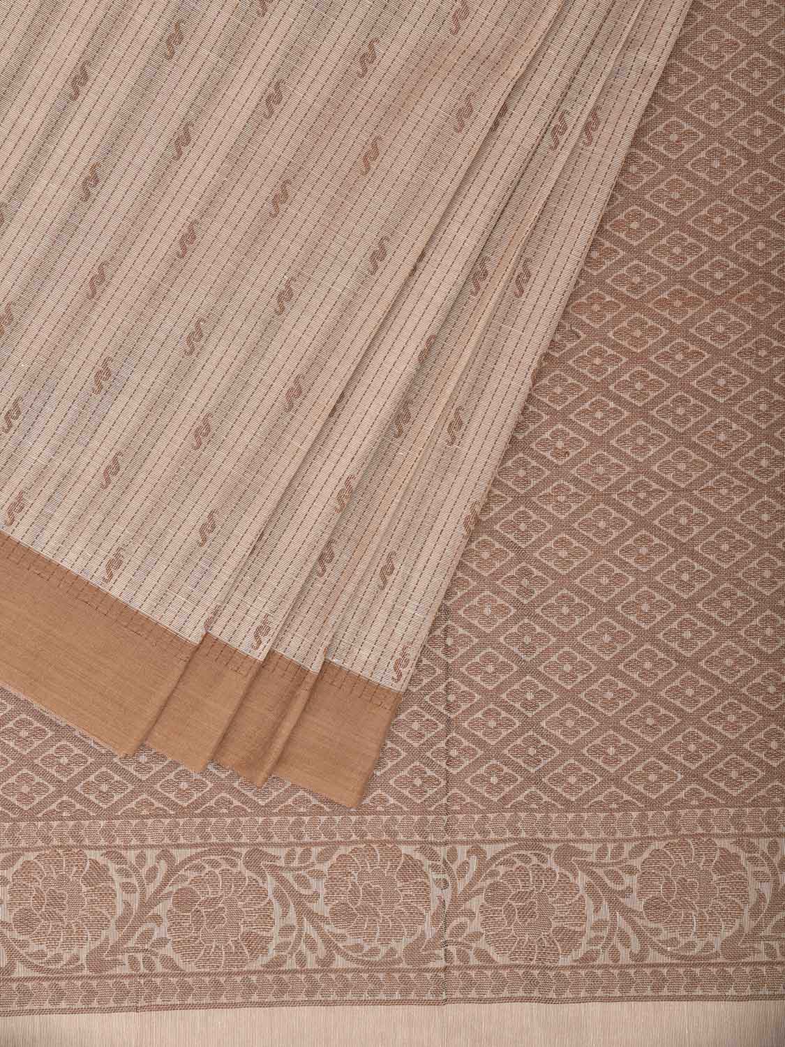 Cream Venkatagiri Cotton Saree with Strips and Pallu Design v0285