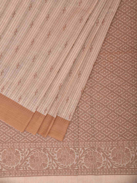 Cream Venkatagiri Cotton Saree with Strips and Pallu Design v0285