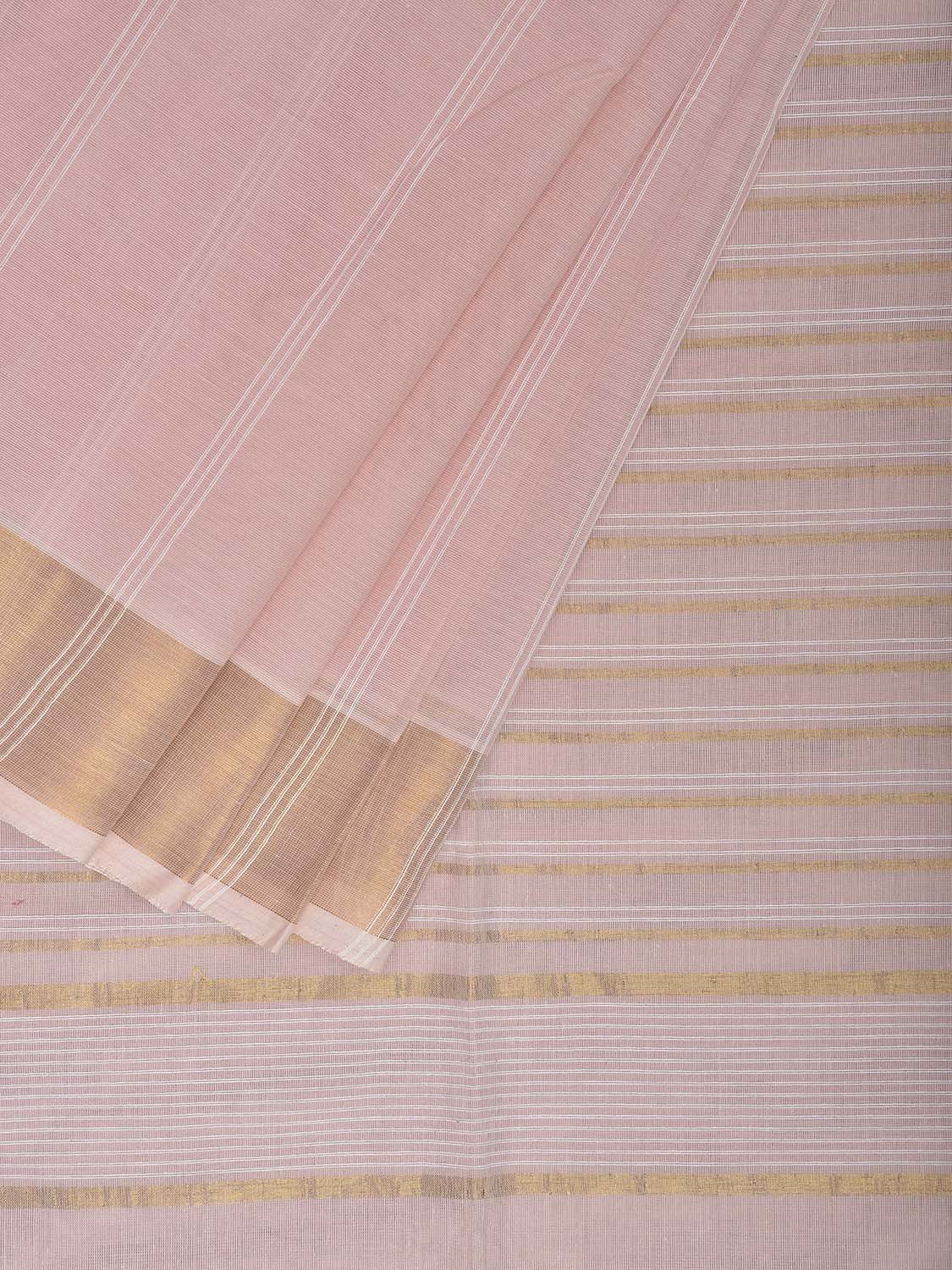 Light Peach Venkatagiri Cotton Saree with Strips Body and Pallu Design v0287