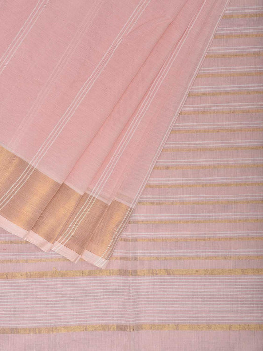 Light Peach Venkatagiri Cotton Saree with Strips Body and Pallu Design v0287