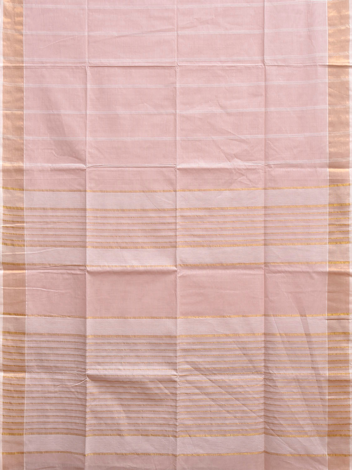 Light Peach Venkatagiri Cotton Saree with Strips Body and Pallu Design v0287