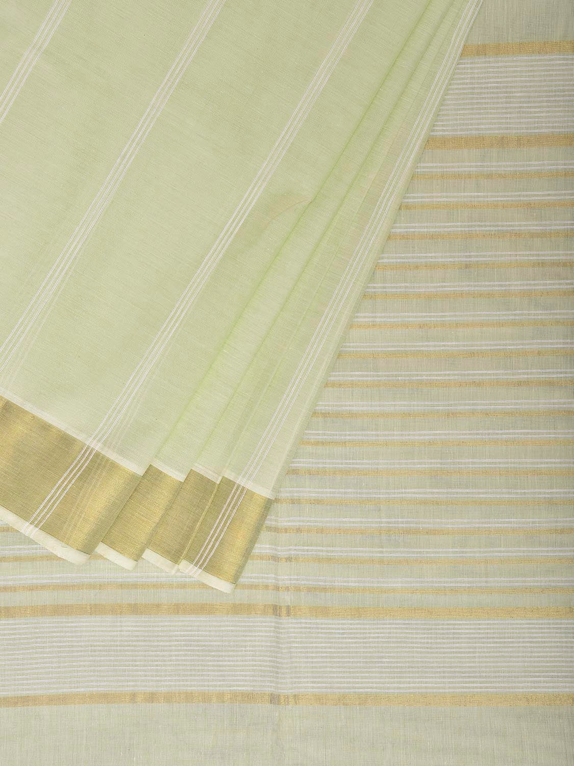 Light Green Venkatagiri Cotton Saree with Strips Body and Pallu Design v0289