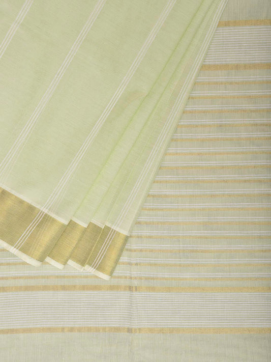 Light Green Venkatagiri Cotton Saree with Strips Body and Pallu Design v0289