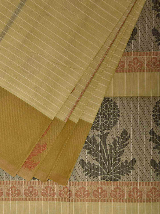 Light Green and Olive Venkatagiri Cotton Saree with Floral Buta and Pallu Design v0292