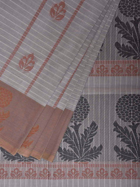 Grey Venkatagiri Cotton Saree with Floral Buta and Pallu Design v0293