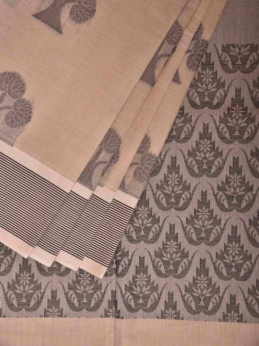Cream Venkatagiri Cotton Saree with Tree Buta and Pallu Design v0294