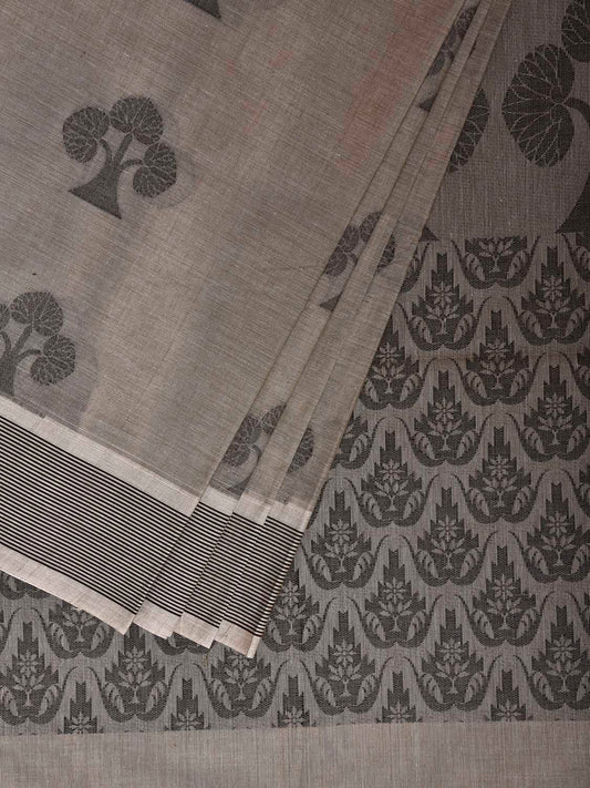 Grey Venkatagiri Cotton Saree with Tree Buta and Pallu Design v0295