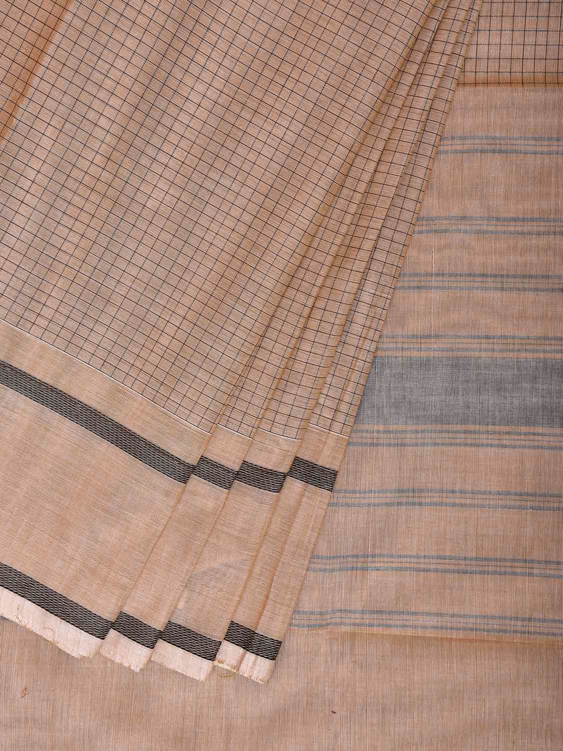 Cream Venkatagiri Cotton Saree with Checks and Strips Pallu Design v0296