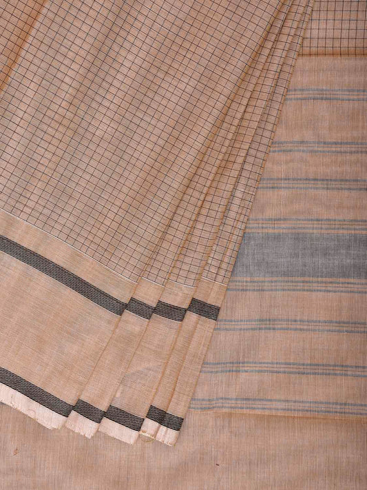 Cream Venkatagiri Cotton Saree with Checks and Strips Pallu Design v0296