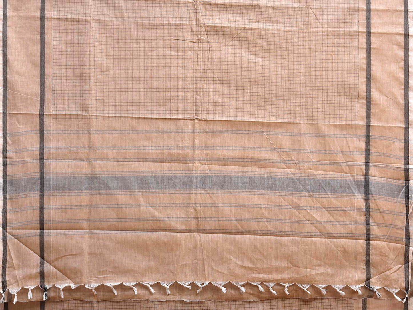 Cream Venkatagiri Cotton Saree with Checks and Strips Pallu Design v0296