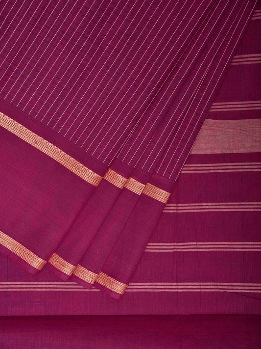 Purple Venkatagiri Cotton Saree with Checks and Strips Pallu Design v0297