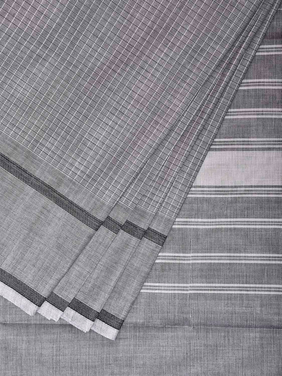 Grey Venkatagiri Cotton Saree with Checks and Strips Pallu Design v0298
