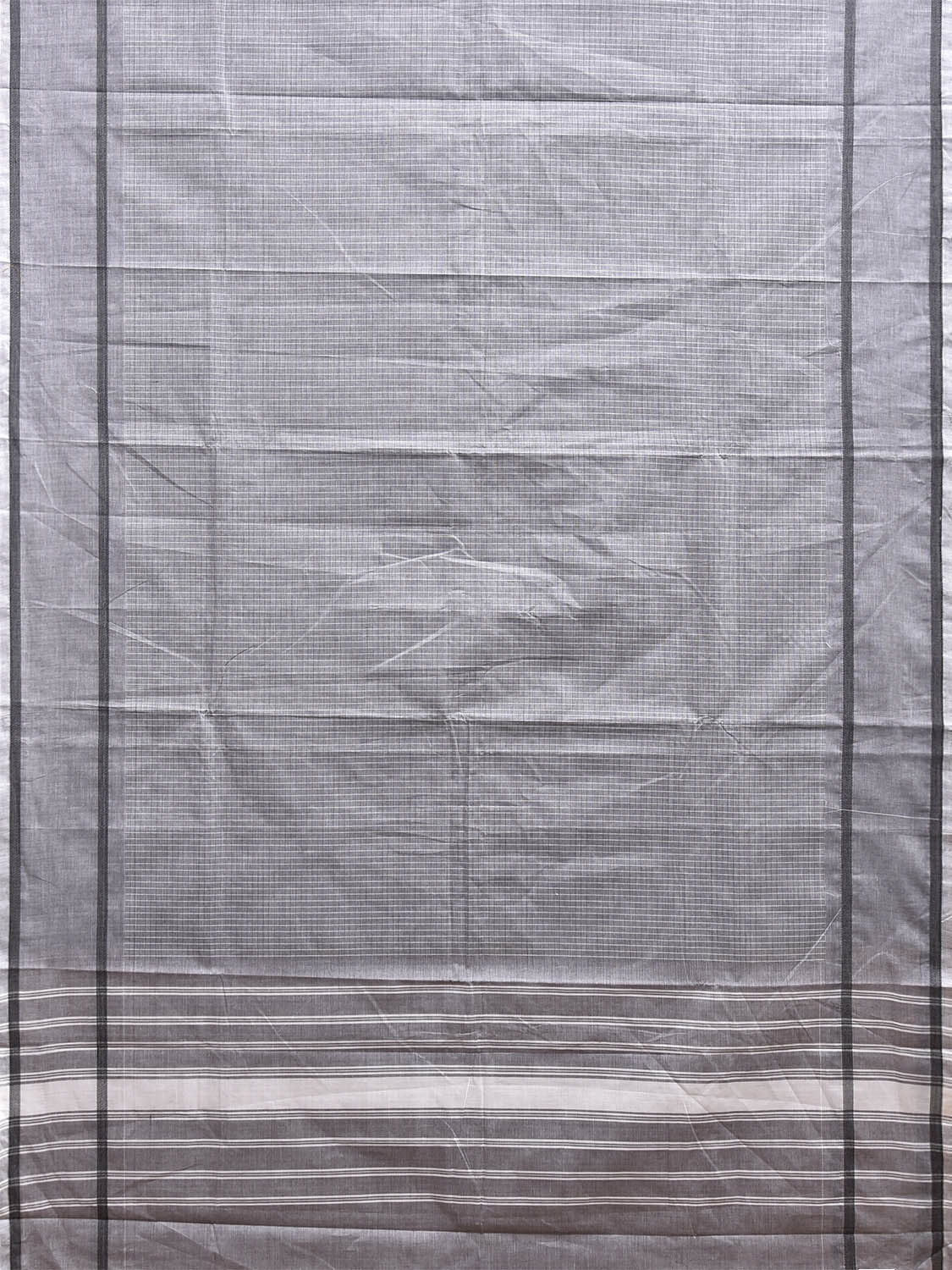 Grey Venkatagiri Cotton Saree with Checks and Strips Pallu Design v0298