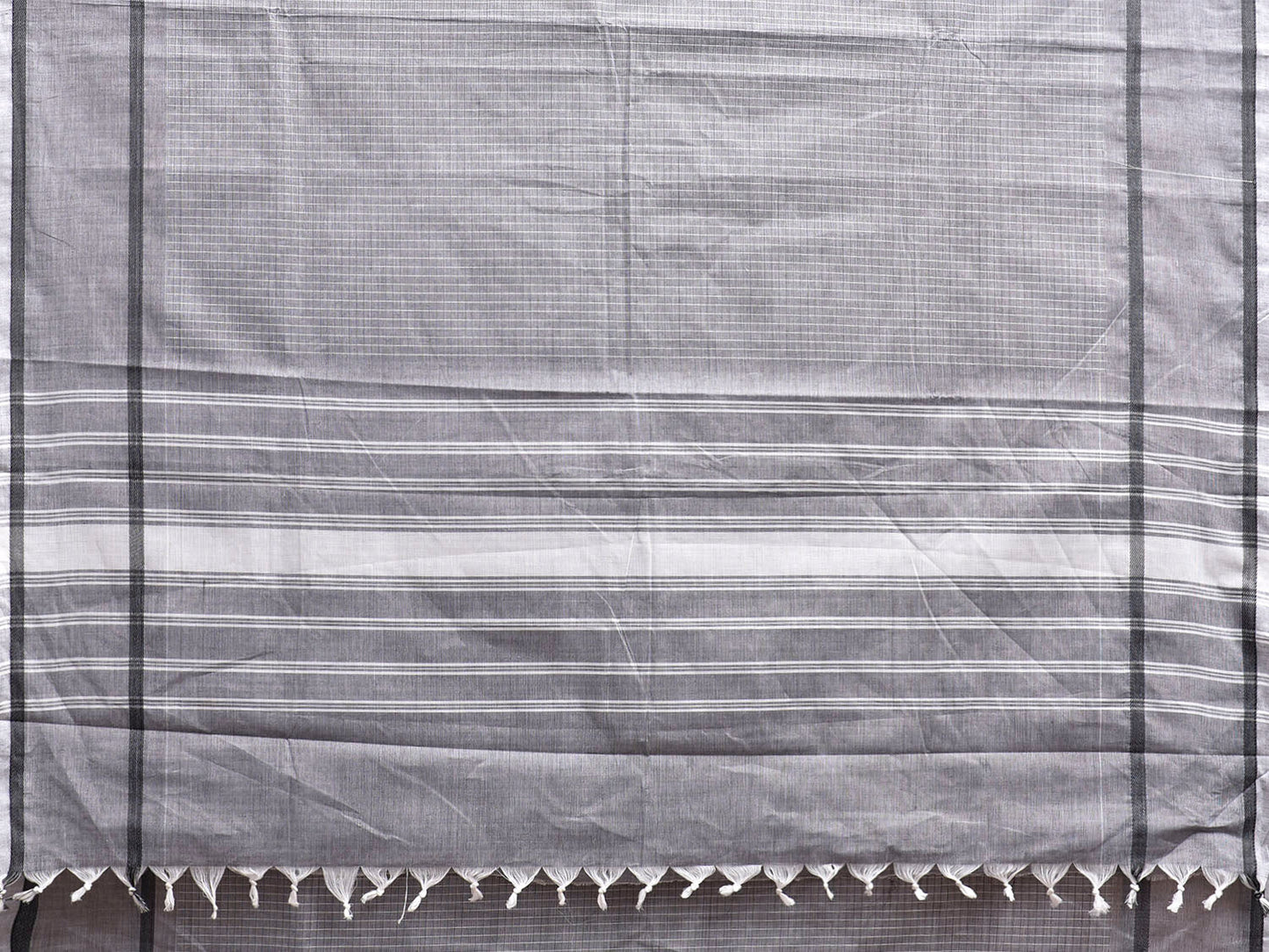 Grey Venkatagiri Cotton Saree with Checks and Strips Pallu Design v0298