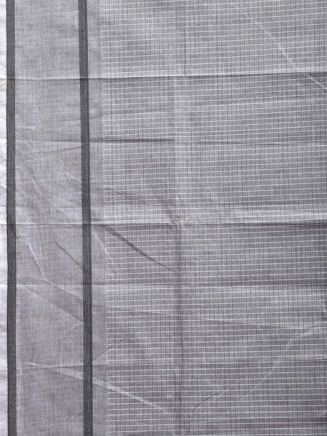 Grey Venkatagiri Cotton Saree with Checks and Strips Pallu Design v0298