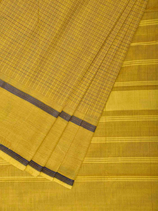 Yellow Venkatagiri Cotton Saree with Checks and Strips Pallu Design v0299