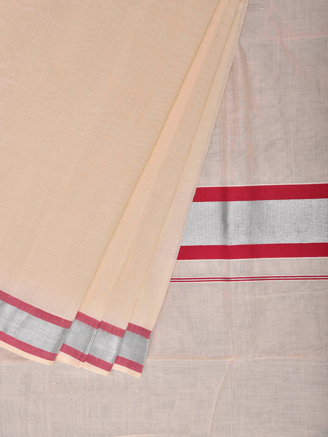 White Venkatagiri Cotton Plain Saree with Zari Strip Pallu Design No Blouse v0300