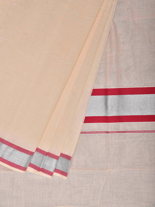 White Venkatagiri Cotton Plain Saree with Zari Strip Pallu Design No Blouse v0300