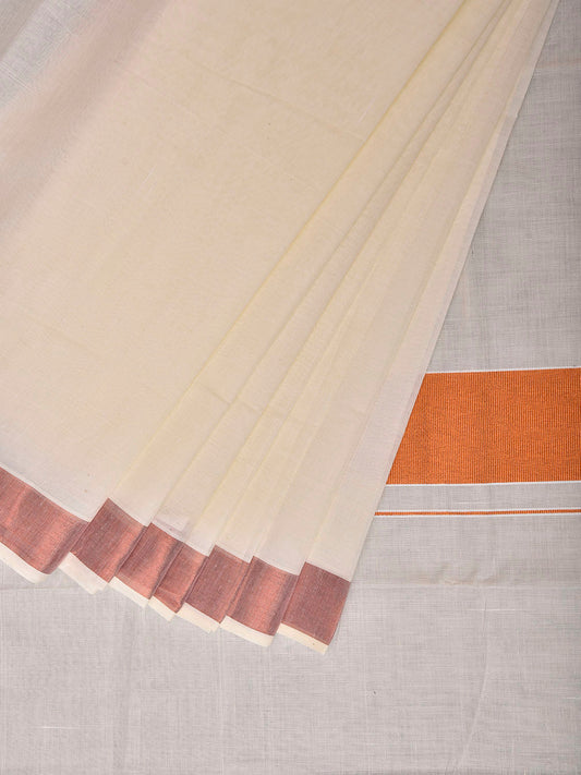 White Venkatagiri Cotton Plain Saree with Zari Strip Pallu Design No Blouse v0302