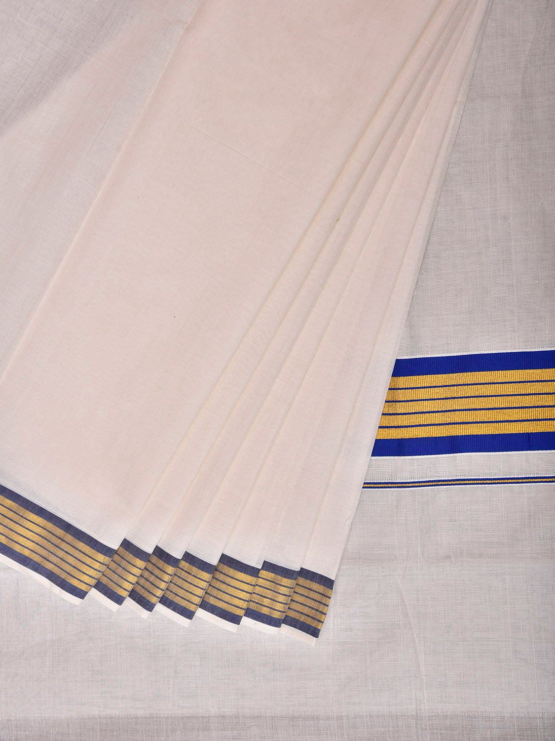 White Venkatagiri Cotton Plain Saree with Zari Strips Pallu Design No Blouse v0303