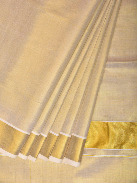 Light Yellow Venkatagiri Tissue Plain Saree with Zari Strip Pallu Design No Blouse v0304