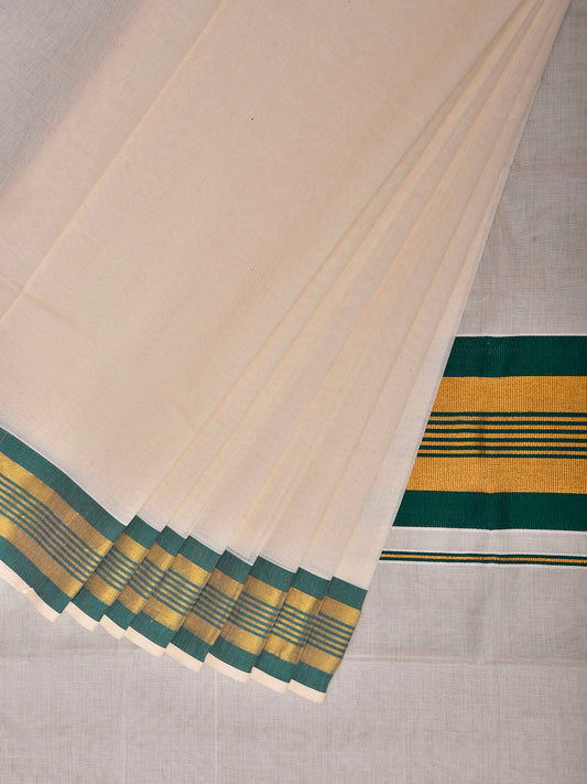 White Venkatagiri Cotton Plain Saree with Strips Pallu Design No Blouse v0305