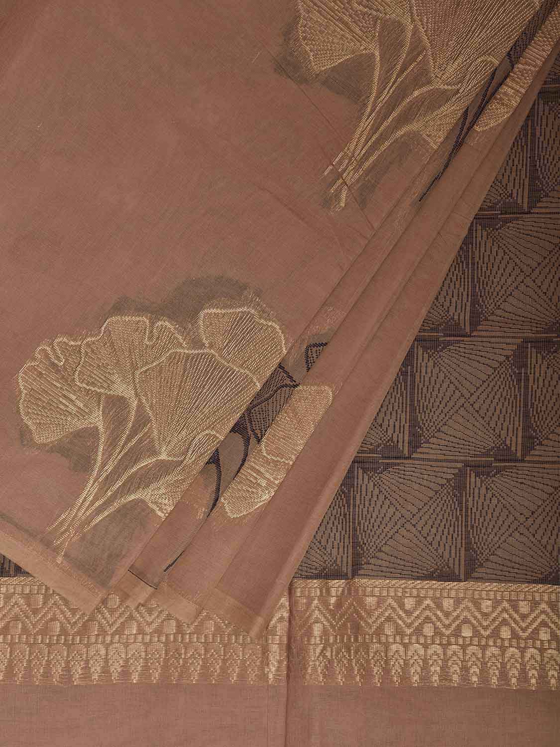 Light Peach Venkatagiri Cotton Saree with Leaves Buta Design v0308