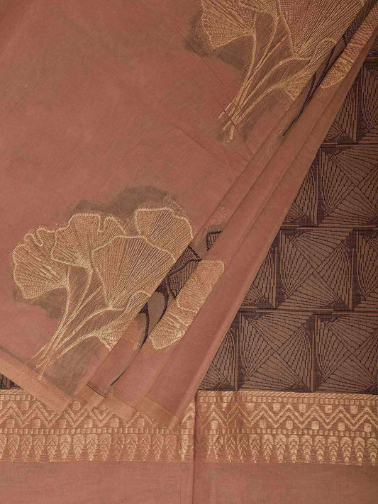 Light Peach Venkatagiri Cotton Saree with Leaves Buta Design v0308