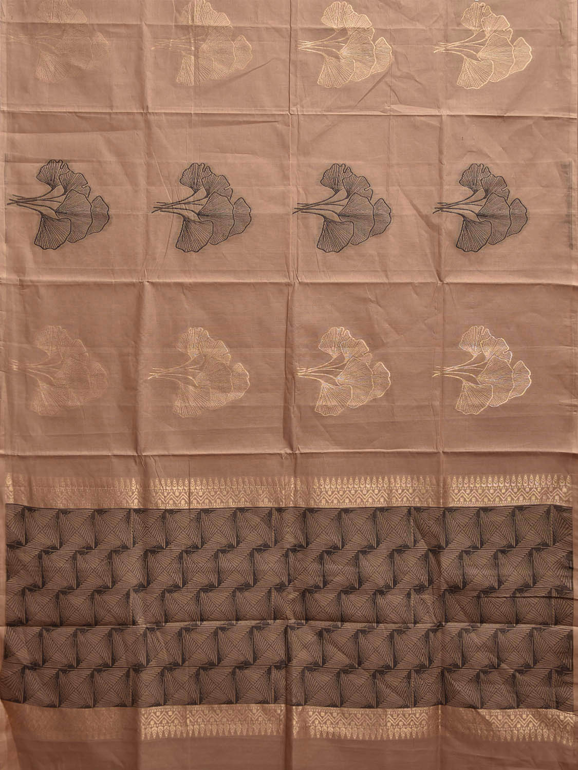 Light Peach Venkatagiri Cotton Saree with Leaves Buta Design v0308