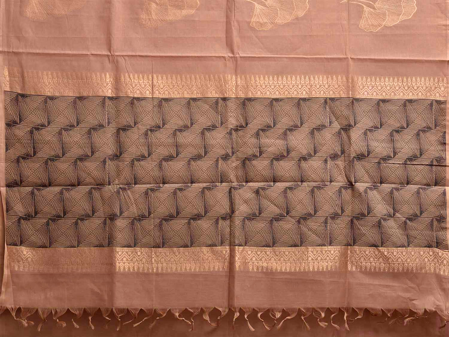 Light Peach Venkatagiri Cotton Saree with Leaves Buta Design v0308