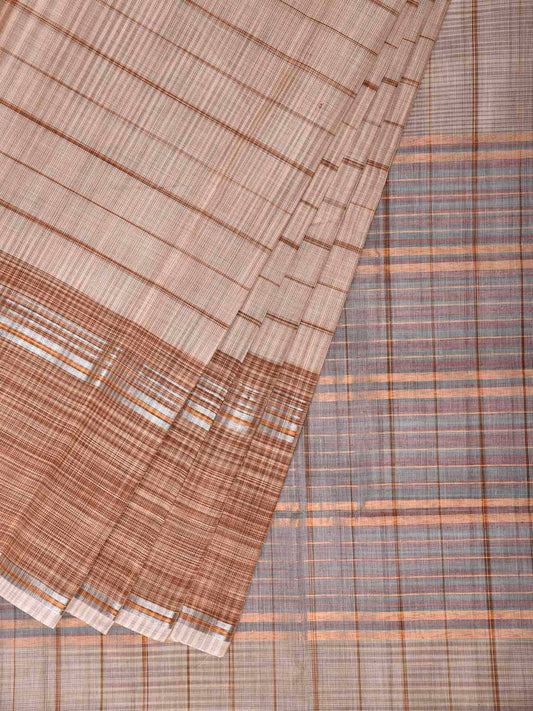 Cream Venkatagiri Cotton Saree with Strips Design and Kalamkari Blouse v0309