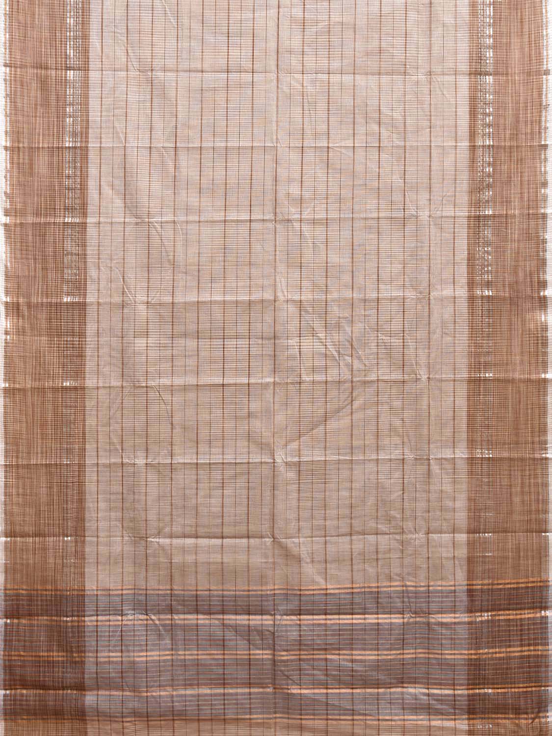 Cream Venkatagiri Cotton Saree with Strips Design and Kalamkari Blouse v0309