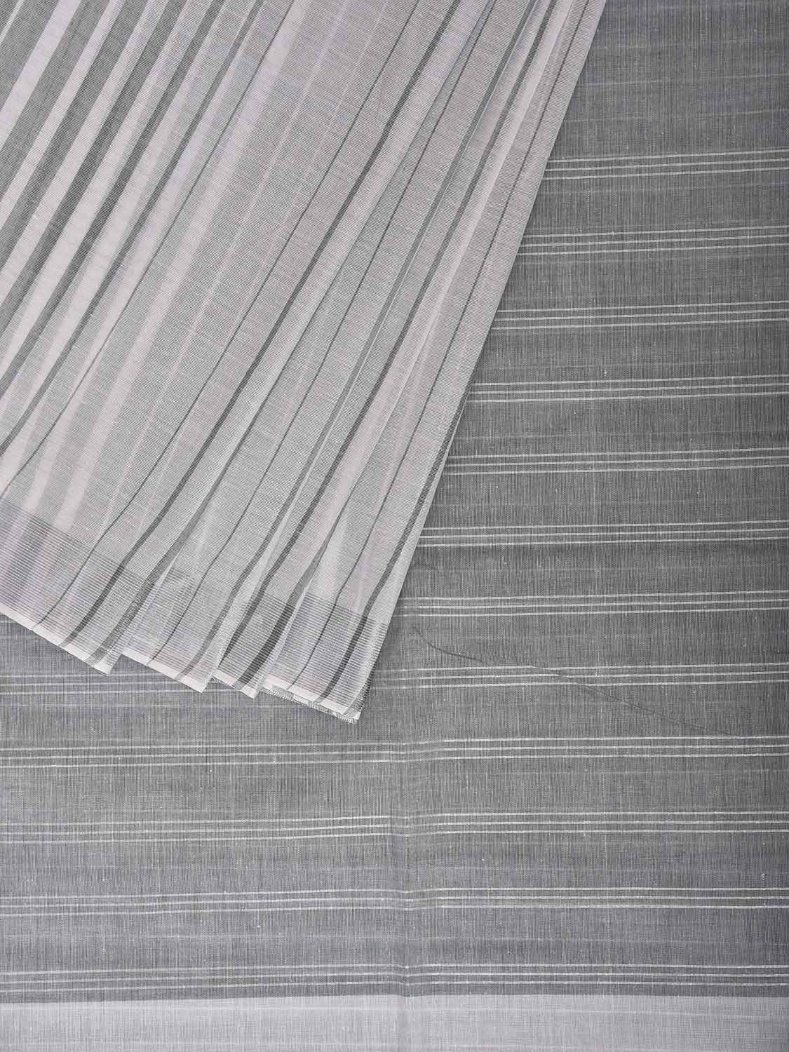 Grey and White Venkatagiri Cotton Saree with Strips Body Design v0310