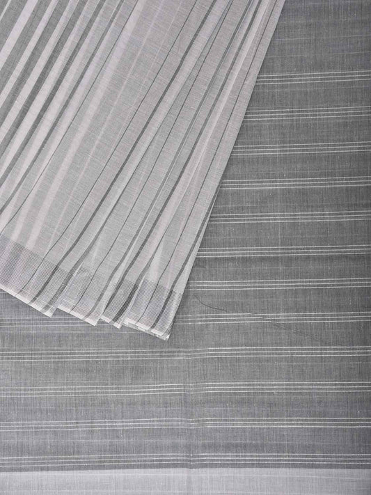 Grey and White Venkatagiri Cotton Saree with Strips Body Design v0310