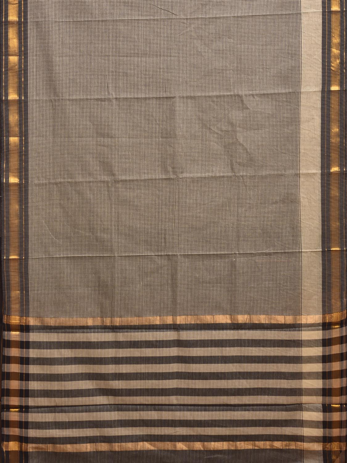 Cream and Black Venkatagiri Cotton Saree with Small Checks Design v0311