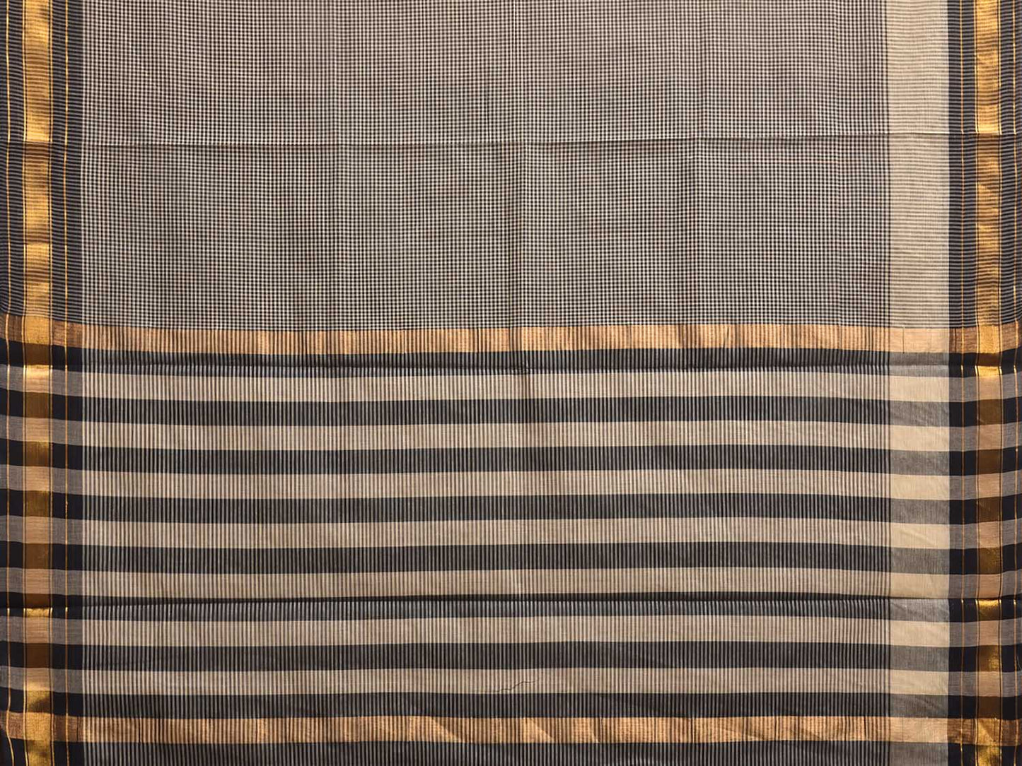 Cream and Black Venkatagiri Cotton Saree with Small Checks Design v0311